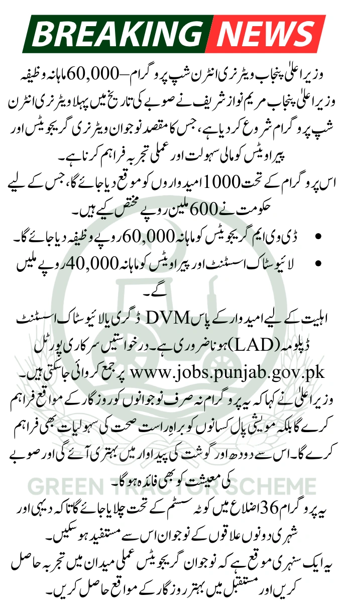 CM Punjab Announced Veterinary Internship Program 2025 – Earn 60,000 Monthly