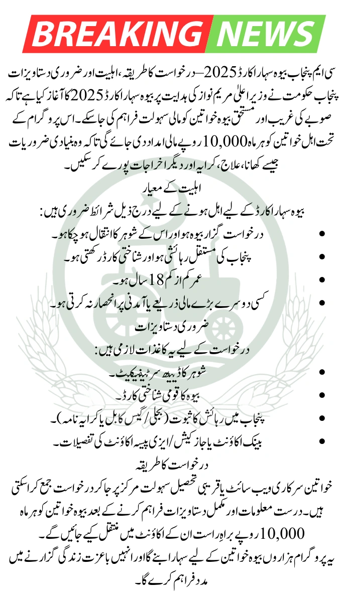 CM Punjab Bewa Sahara Card 2025 – Application Process, Eligibility & Required Documents