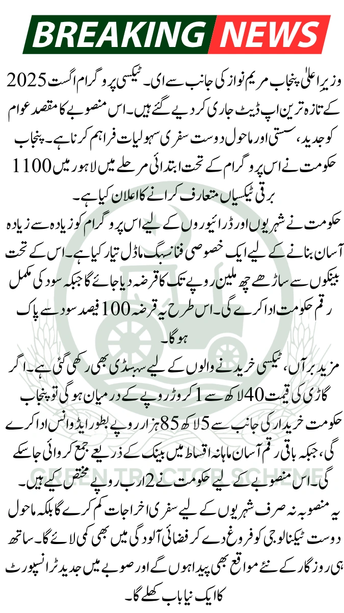 CM Punjab E-Taxi Program August 2025 Update