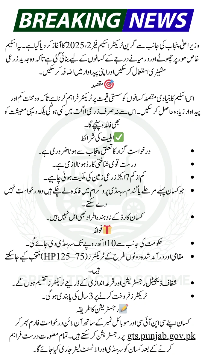CM Punjab Green Tractor Scheme Phase 2 2025 – Eligibility, Benefits, and Registration