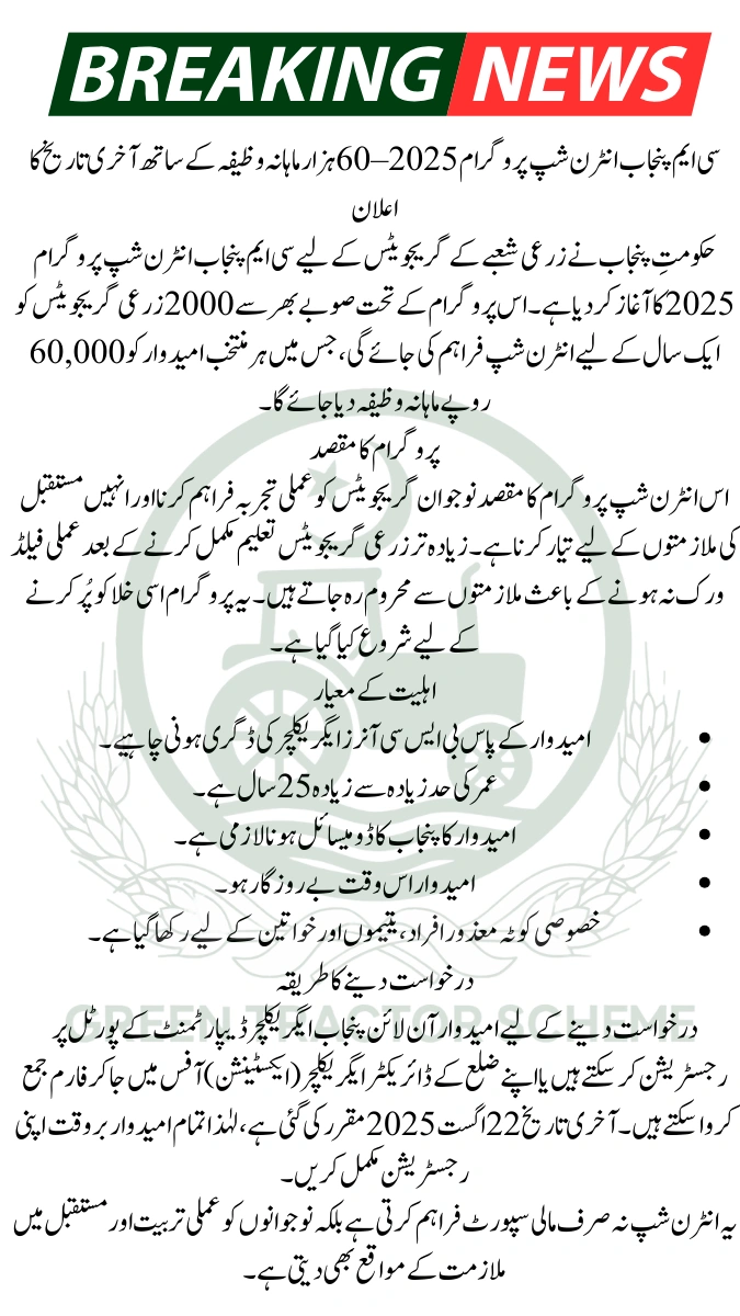 CM Punjab Internship Program 2025 –  Rs. 60000 Monthly Stipend