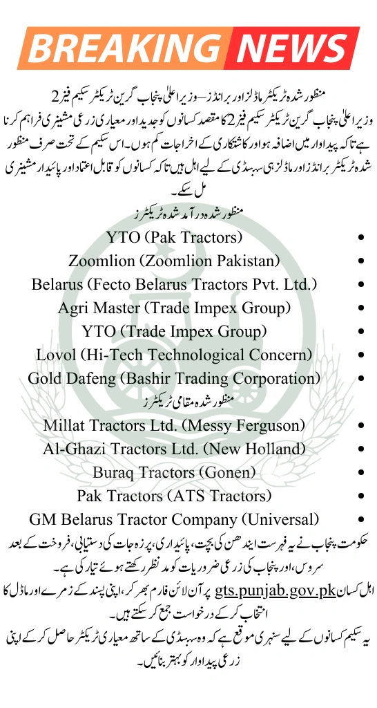 List of Approved Tractor Models & Brands For CM Punjab Tractors Scheme
